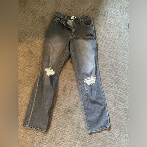 Barely Worn Low Waist Slight Flare/Straight Acid Wash Ripped Jeans